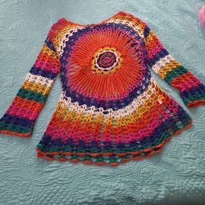 Multicolor open knit sweater or cover up l/xl